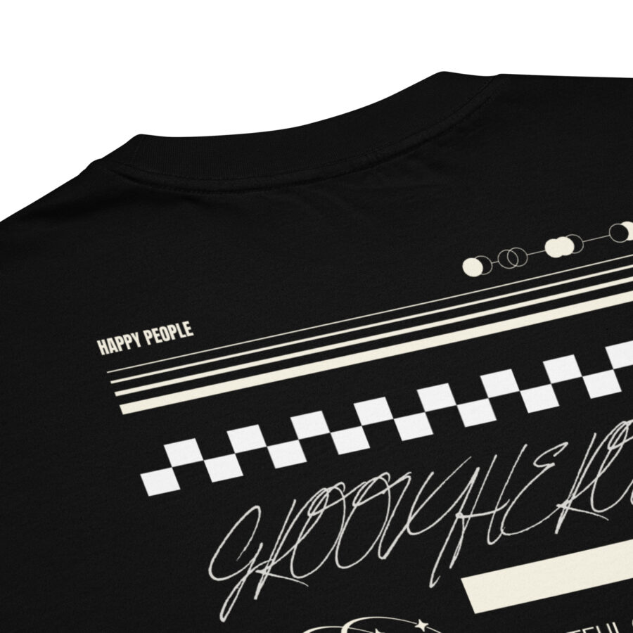 Premium Cotton T-Shirt ”Signed & Sealed Text 3 Groovy Heroes Black” - Image 3