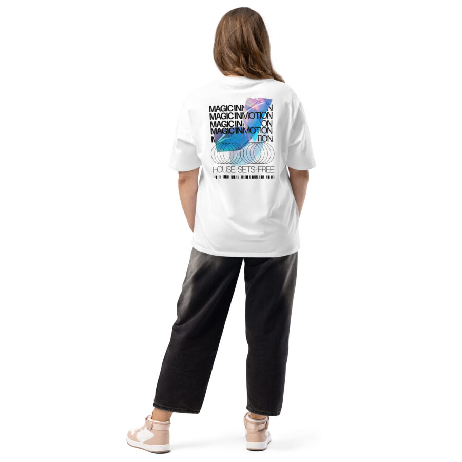 Premium Cotton T-Shirt ”Chromatic Vibes – House Sets Free White” - Image 2