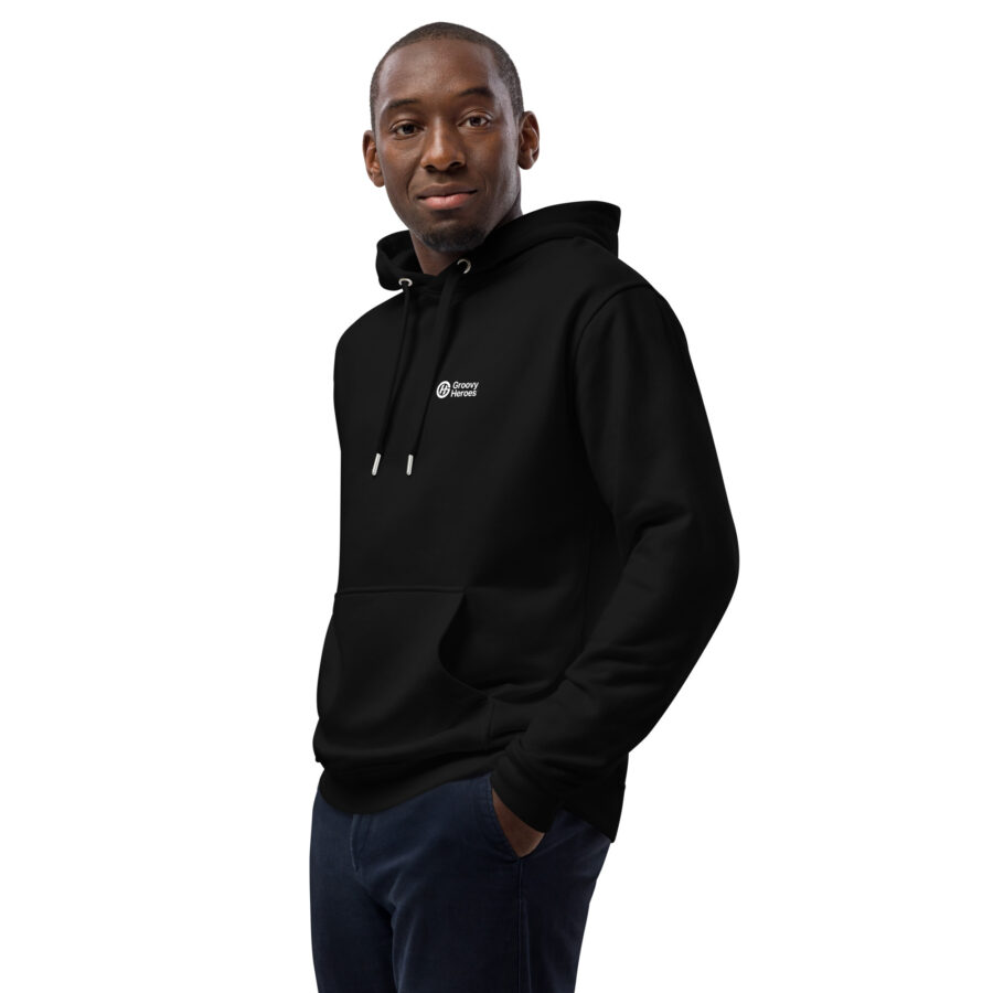 Premium Eco Hoodie ''Signed & Sealed Text 3 Groovy Heroes Black” - Image 7